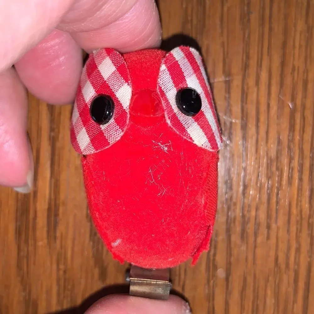 Vtg‎ Wolin Japan red velvet owl clip ornament